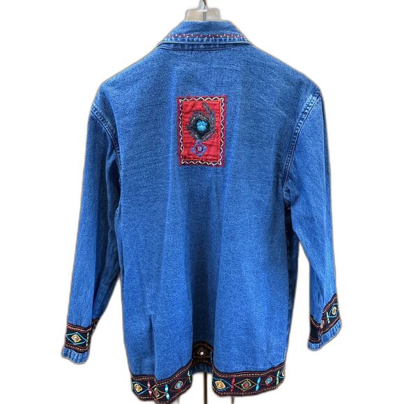 Life Style Women Denim Jacket Embroidered Appliqué Blue Art To Wear S Cotton - Picture 10 of 11
